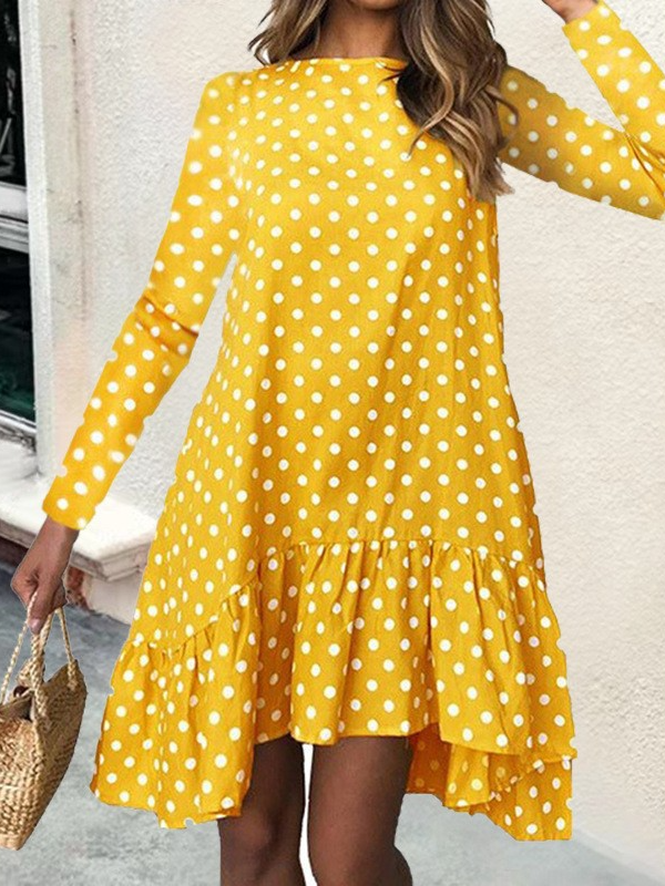 Women Polka Dots Turtleneck Long Sleeve Comfy Casual Mini Dress