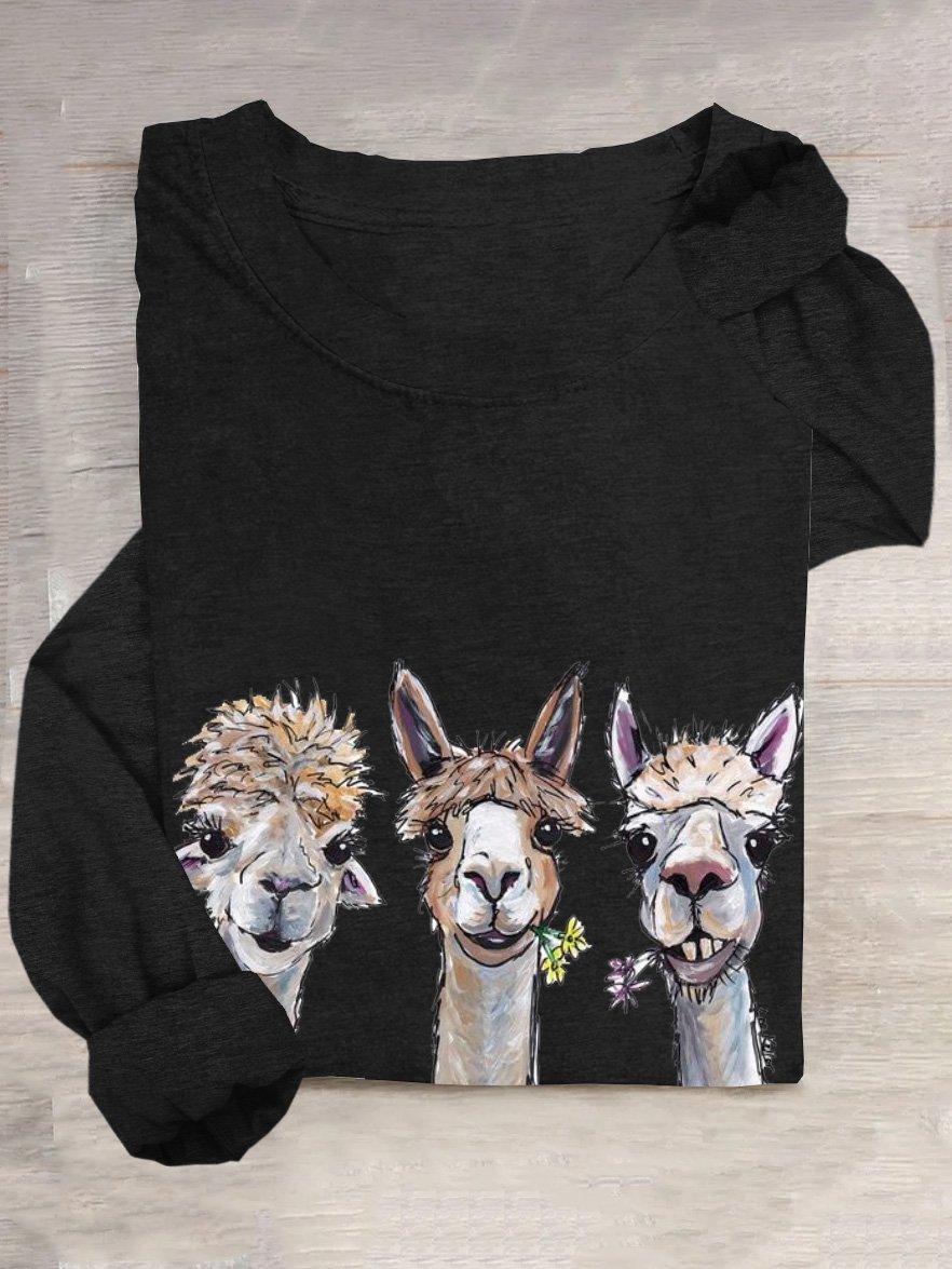 Casual Animal Crew Neck Long Sleeve T-shirt