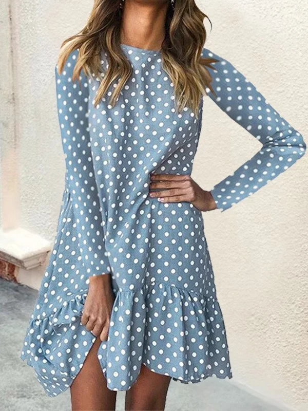 Women Polka Dots Turtleneck Long Sleeve Comfy Casual Mini Dress