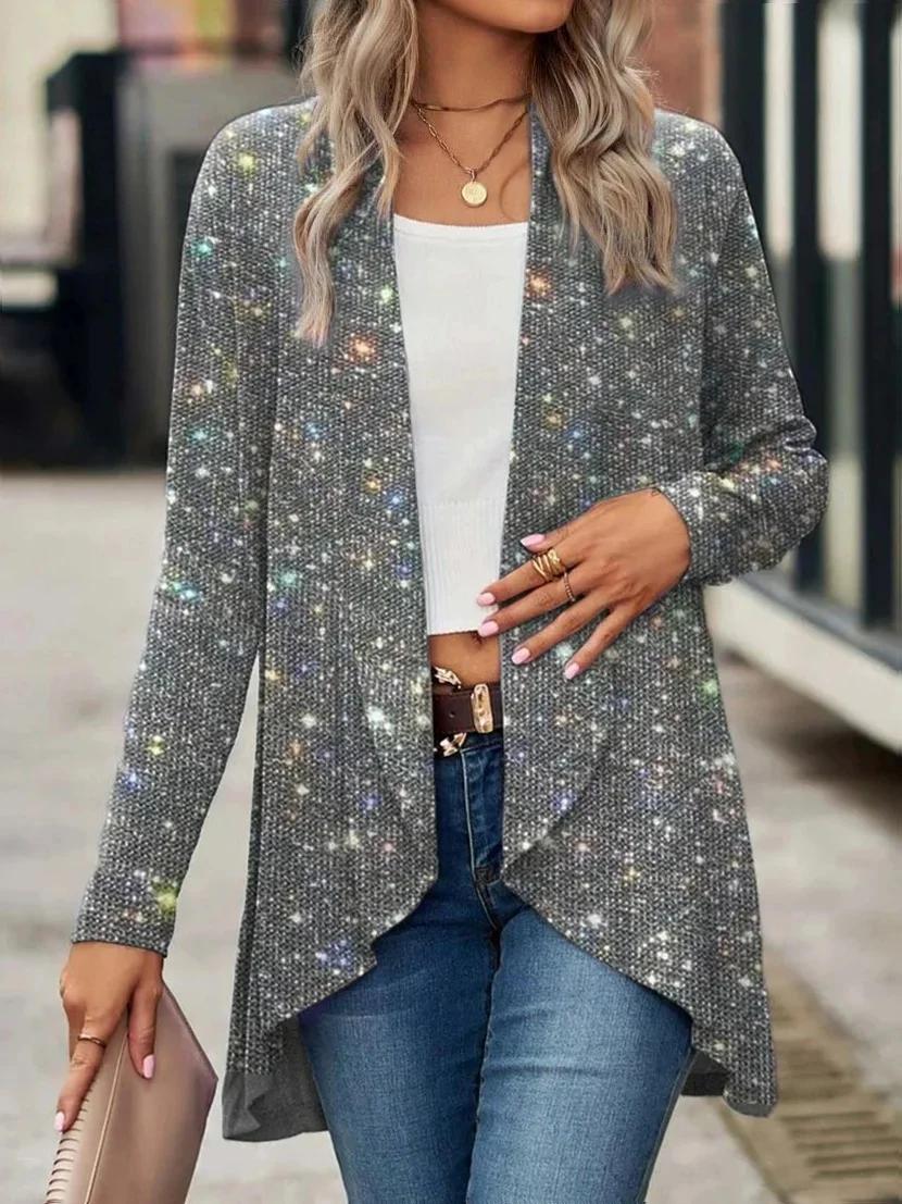 Women's Glitter Print Regular Loose Jacket