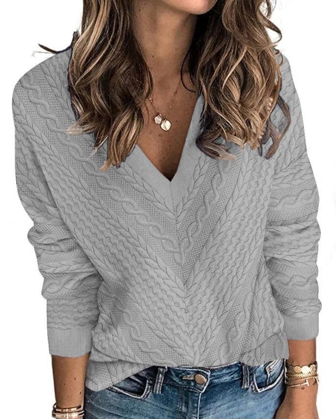 V Neck Three Quarter Sleeve Plain Regular Regular Fit Blouse For Women