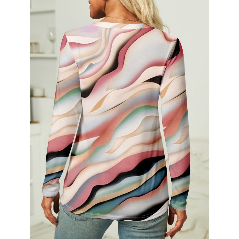 Casual Geometric Crew Neck Long Sleeve T-shirt