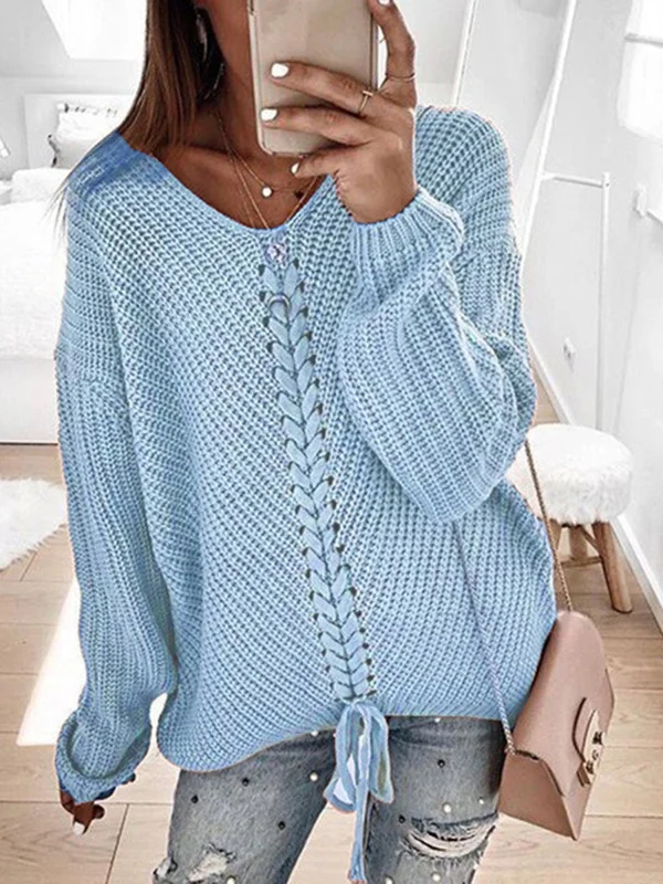 Women Yarn/Wool Yarn Color Block Long Sleeve Comfy Casual Sweater