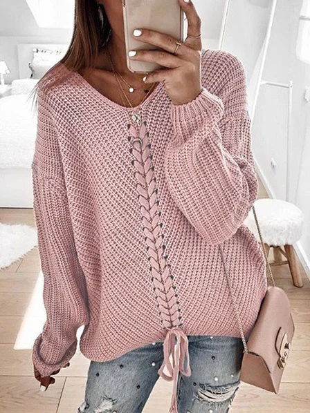 Women Yarn/Wool Yarn Color Block Long Sleeve Comfy Casual Sweater