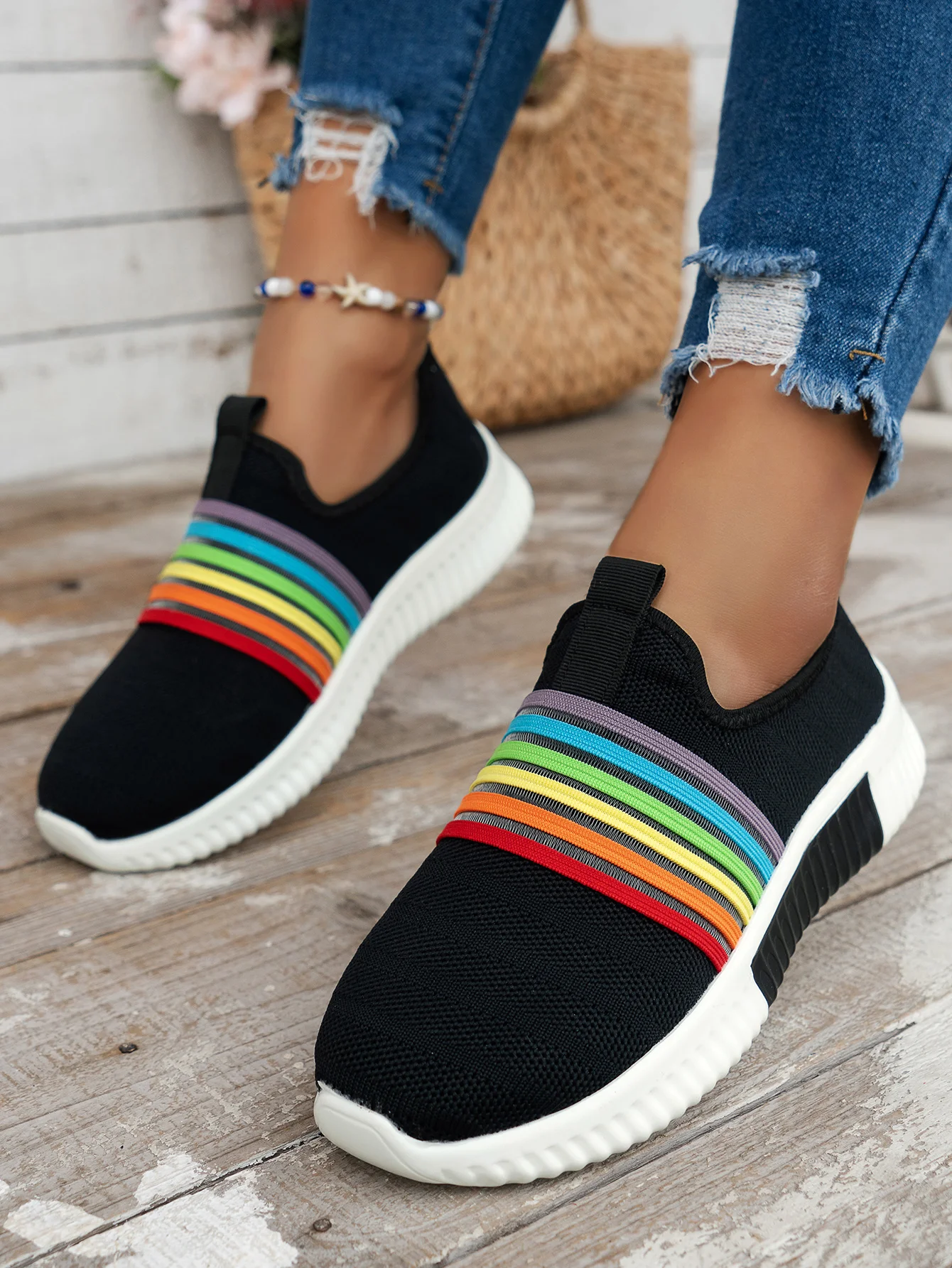 Casual Plain Slip On Flat Heel Fly Woven Shoes