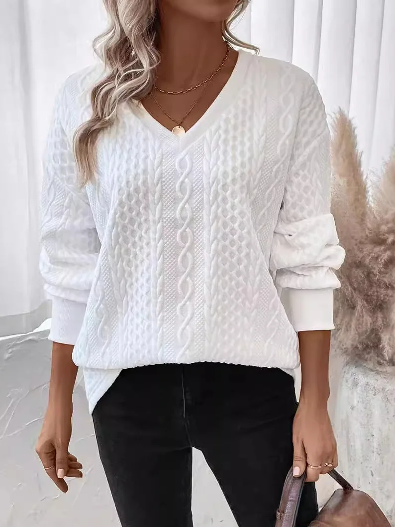 Casual V Neck Plain Sweatshirt Zipper