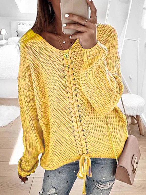 Women Yarn/Wool Yarn Color Block Long Sleeve Comfy Casual Sweater