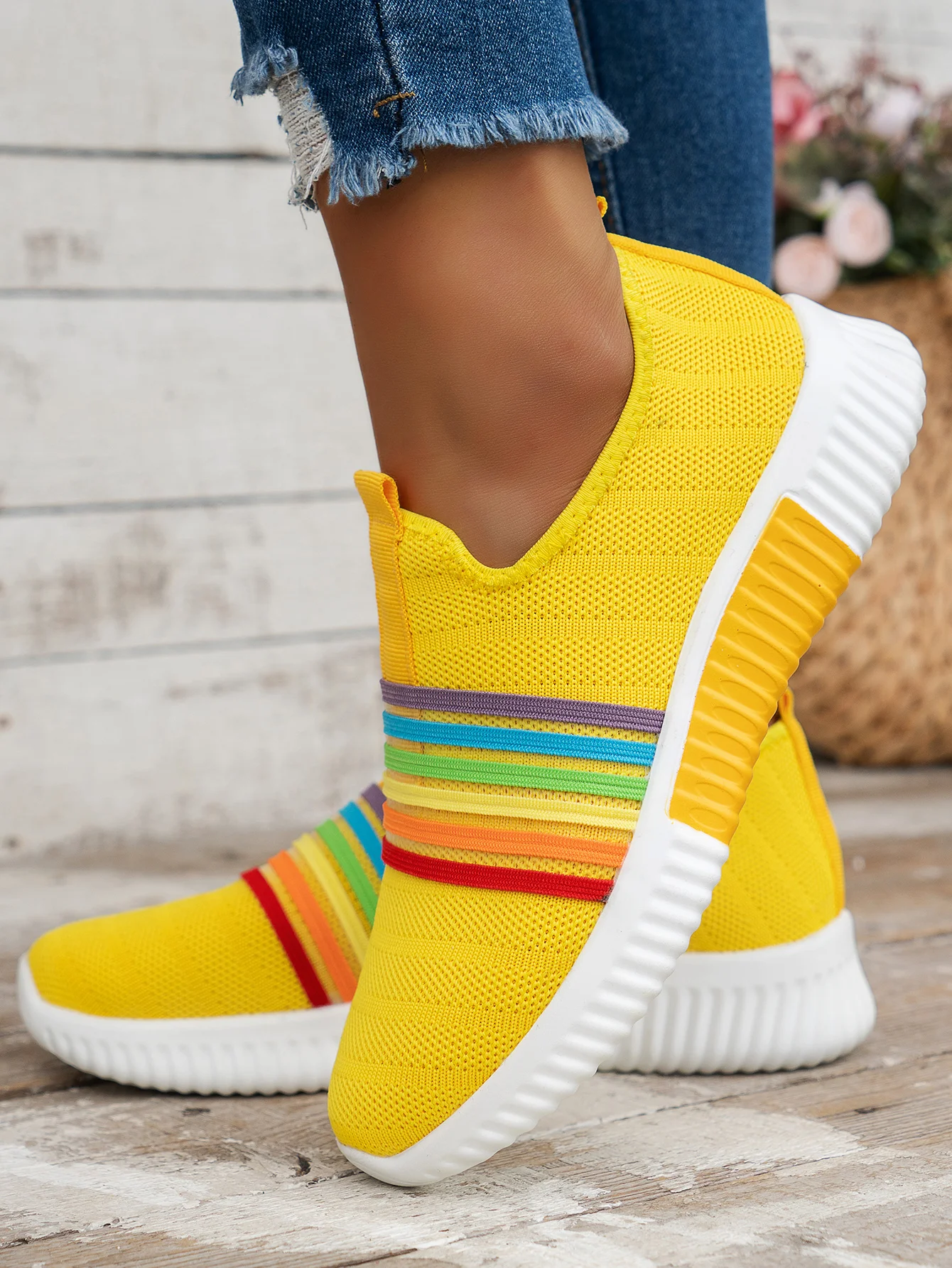 Casual Plain Slip On Flat Heel Fly Woven Shoes