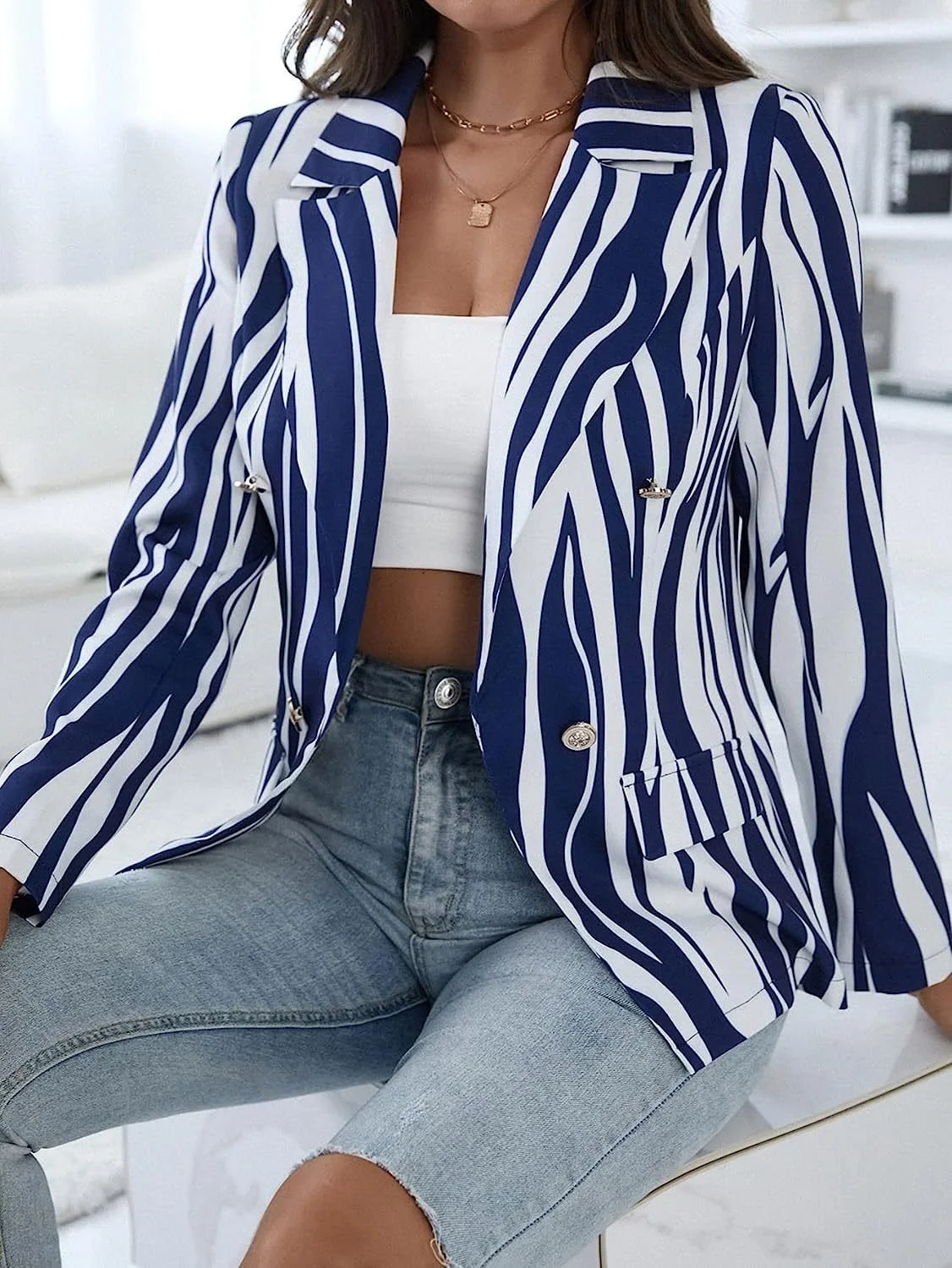 Women's Striped Regular Loose Blazer