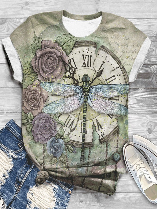 Casual Floral Crew Neck Short Sleeve T-shirt