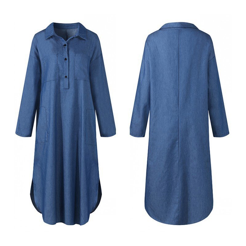 Women Plain Shirt Collar Long Sleeve Comfy Casual Mini Dress