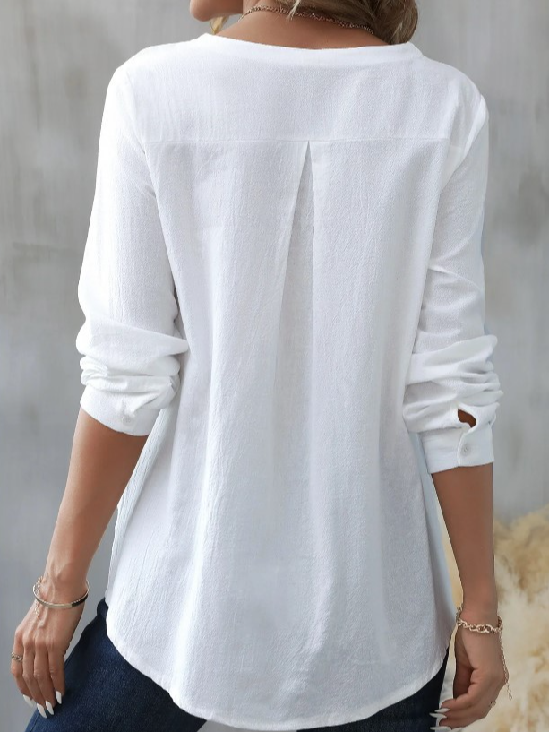 V Neck Long Sleeve Plain Regular Regular Fit Blouse For Women