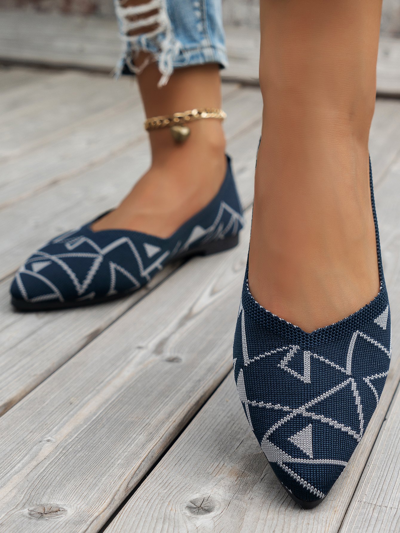 Casual Geometric Slip On Flat Heel Shallow Shoes