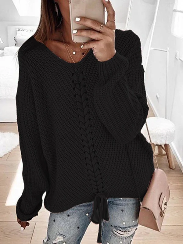 Women Yarn/Wool Yarn Color Block Long Sleeve Comfy Casual Sweater