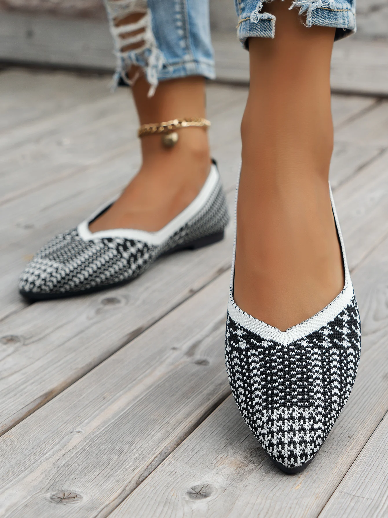 Casual Geometric Slip On Flat Heel Shallow Shoes