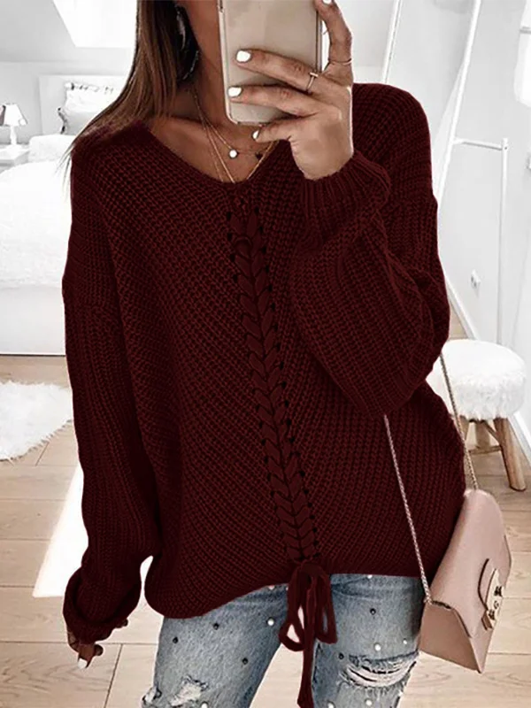 Women Yarn/Wool Yarn Color Block Long Sleeve Comfy Casual Sweater