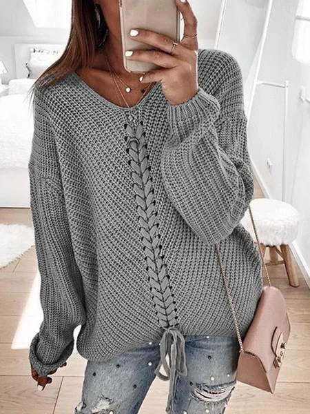 Women Yarn/Wool Yarn Color Block Long Sleeve Comfy Casual Sweater