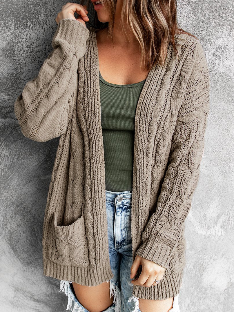 Women Wool/Knitting Plain Long Sleeve Comfy Casual Cardigan