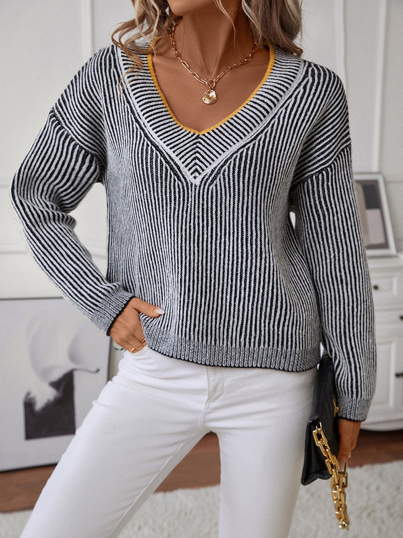 Women Yarn/Wool Yarn Plain Long Sleeve Comfy Casual Sweater