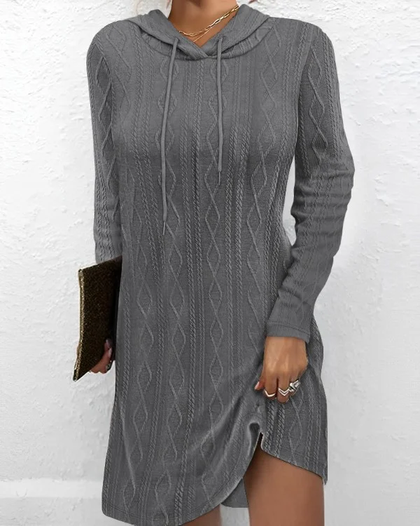 Women Plain Hoodie Long Sleeve Comfy Casual Midi Dress