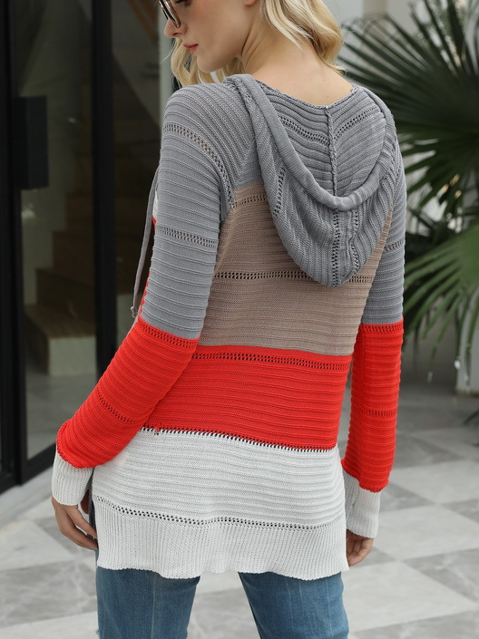 Women Yarn/Wool Yarn Color Block Long Sleeve Comfy Casual Sweater