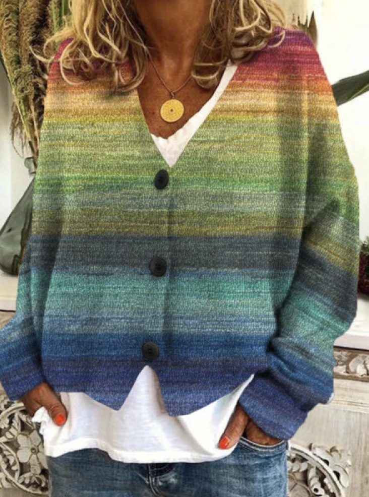 Women Wool/Knitting Striped Long Sleeve Comfy Casual Cardigan