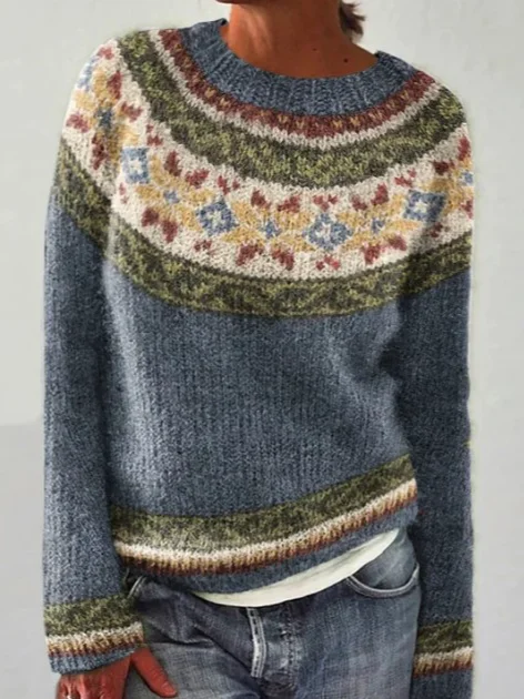 Women Yarn/Wool Yarn Ethnic Long Sleeve Comfy Casual Sweater