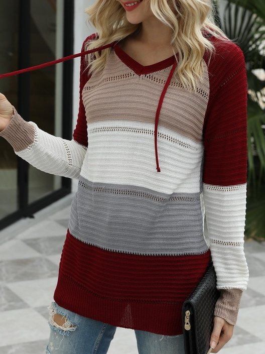 Women Yarn/Wool Yarn Color Block Long Sleeve Comfy Casual Sweater