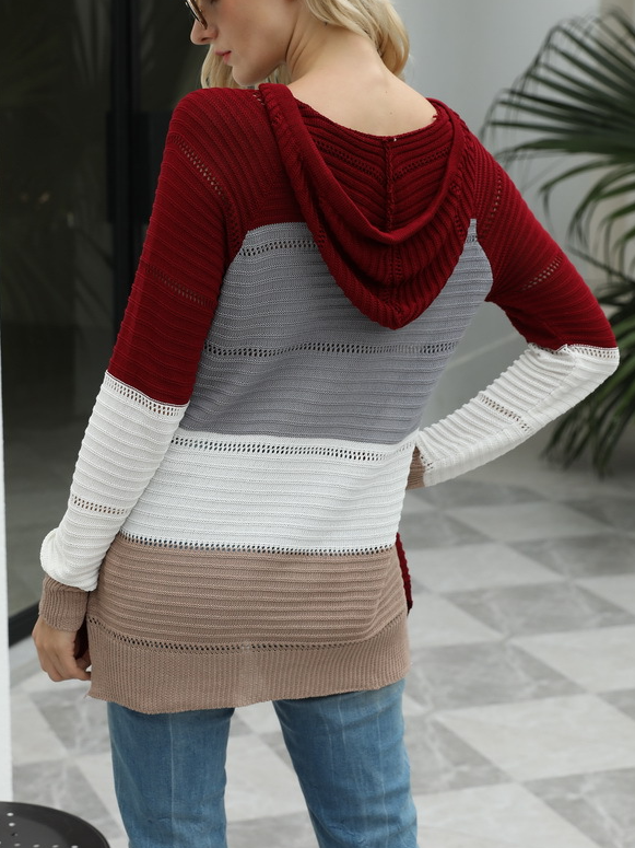 Women Yarn/Wool Yarn Color Block Long Sleeve Comfy Casual Sweater