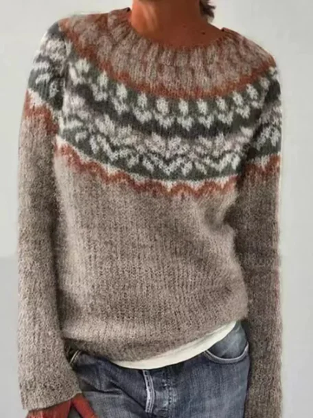 Women Yarn/Wool Yarn Ethnic Long Sleeve Comfy Casual Sweater