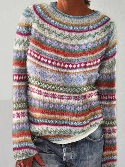 Women Yarn/Wool Yarn Ethnic Long Sleeve Comfy Casual Sweater