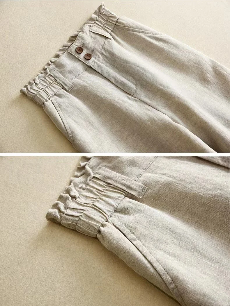 Casual Plain Long Elastic Waist Buckle Pants