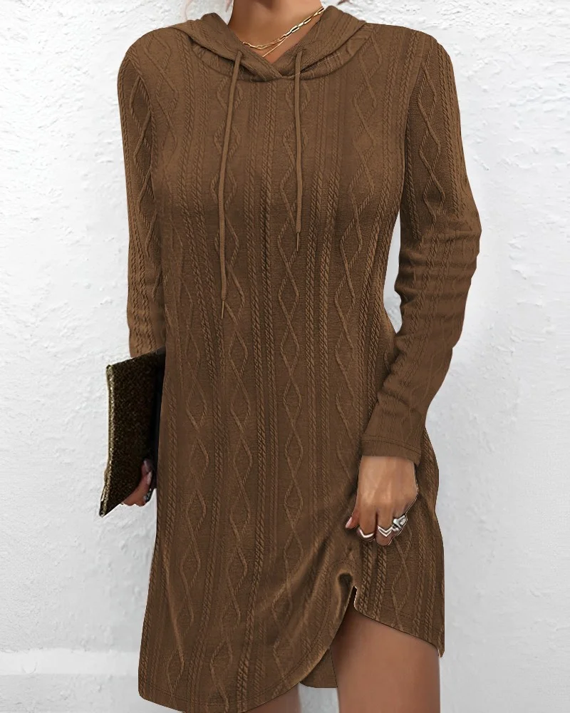 Women Plain Hoodie Long Sleeve Comfy Casual Midi Dress