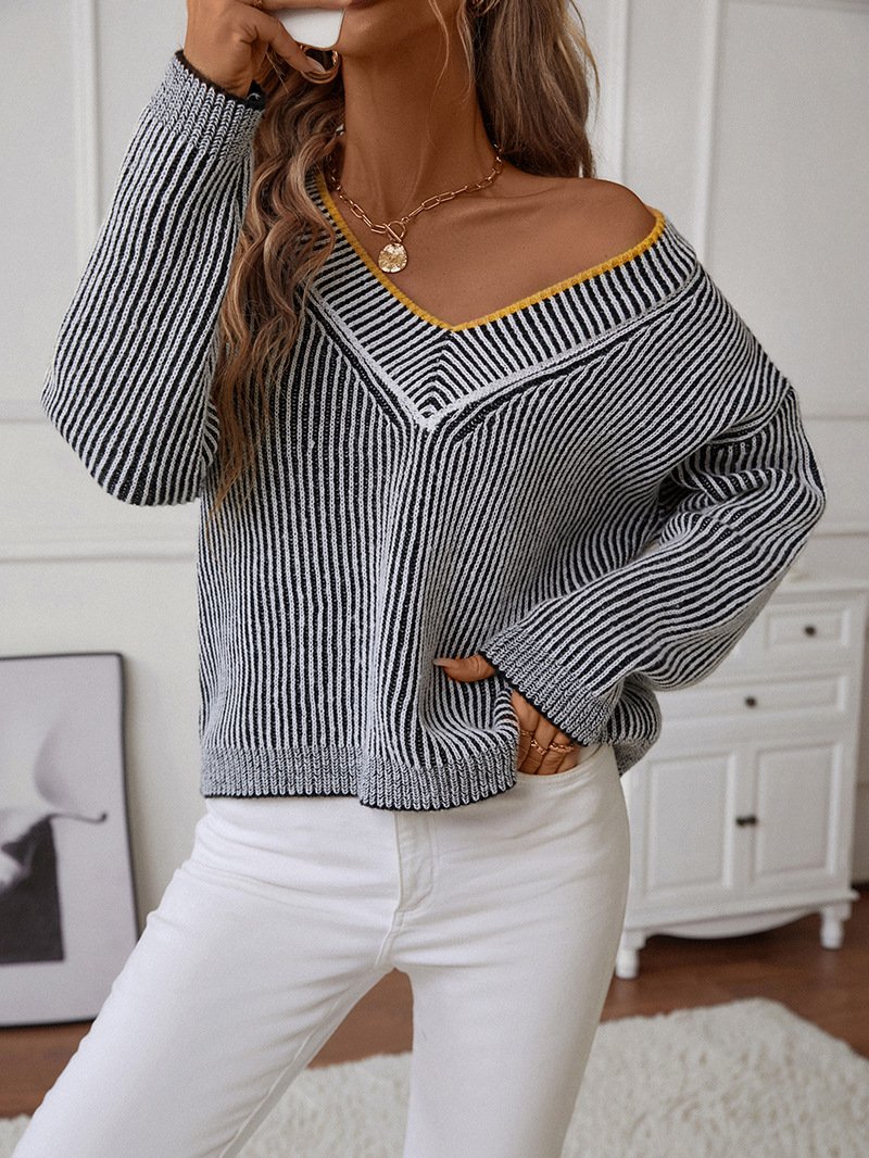 Women Yarn/Wool Yarn Plain Long Sleeve Comfy Casual Sweater