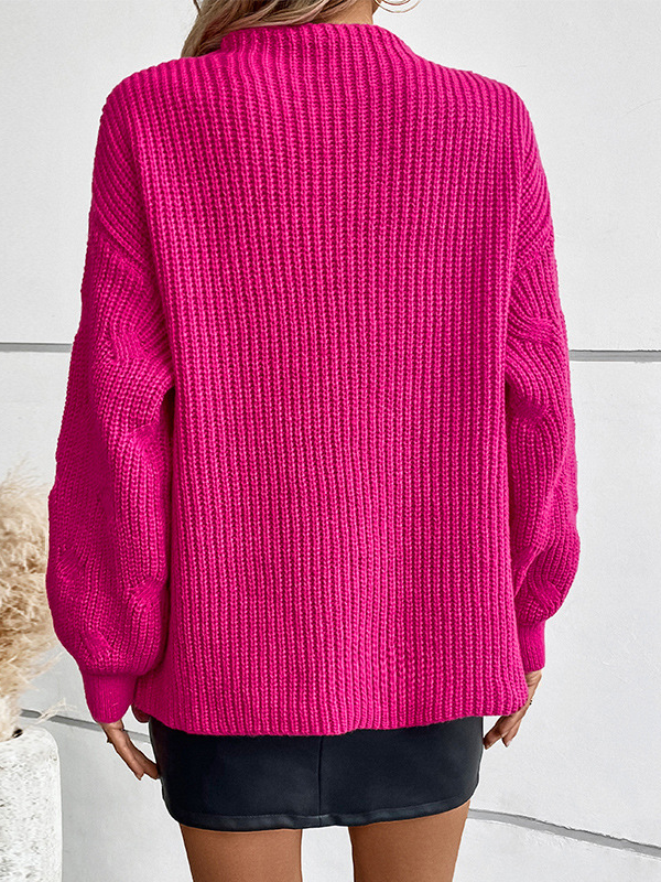 Women Yarn/Wool Yarn Plain Long Sleeve Comfy Casual Sweater