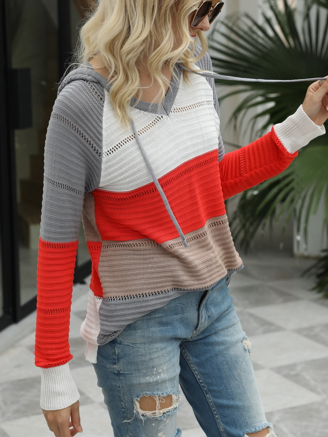 Women Yarn/Wool Yarn Color Block Long Sleeve Comfy Casual Sweater