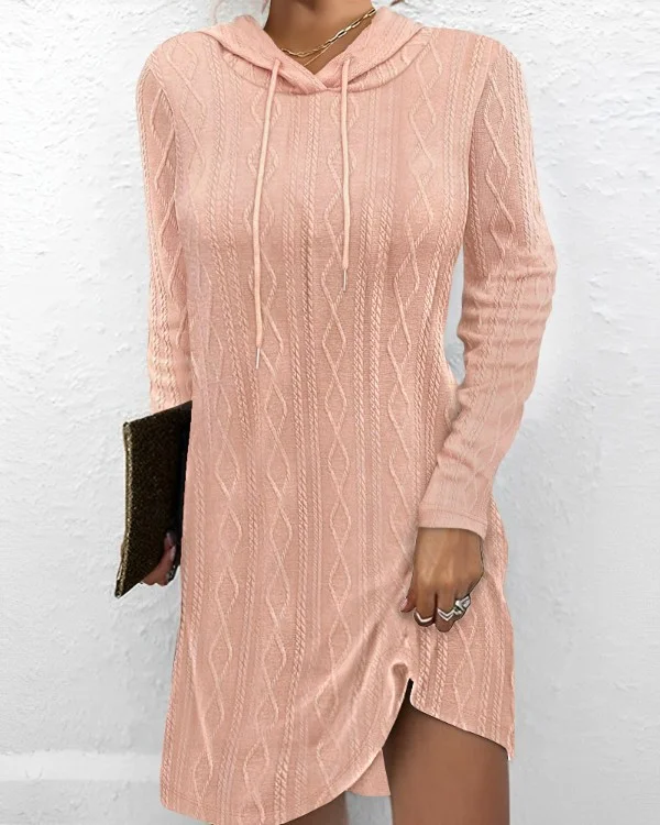 Women Plain Hoodie Long Sleeve Comfy Casual Midi Dress