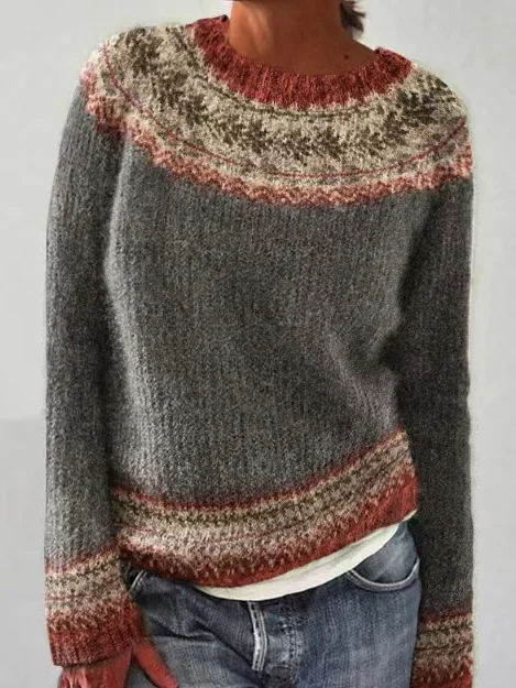 Women Yarn/Wool Yarn Ethnic Long Sleeve Comfy Casual Sweater