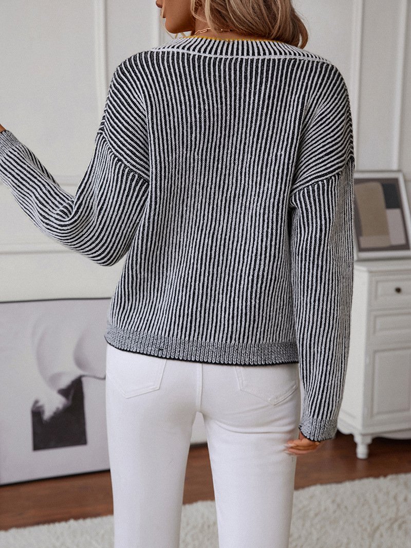 Women Yarn/Wool Yarn Plain Long Sleeve Comfy Casual Sweater