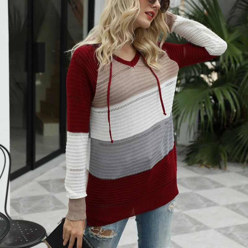 Women Yarn/Wool Yarn Color Block Long Sleeve Comfy Casual Sweater