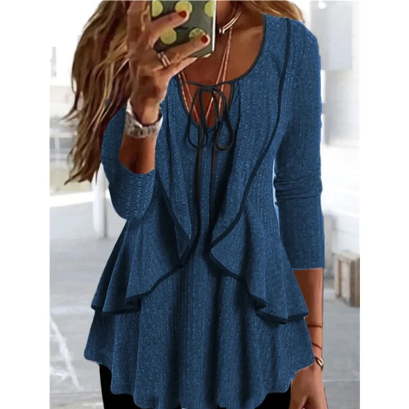 Long Sleeve Plain Regular Loose Blouse For Women