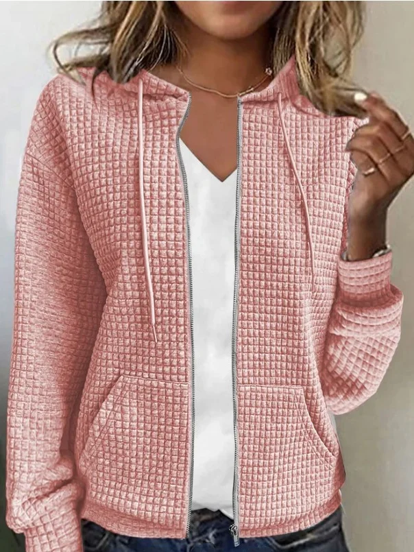 Women's Plain Buttoned Regular Loose Jacket