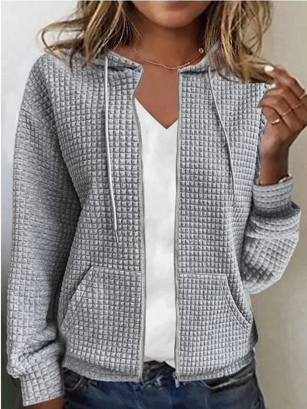 Women's Plain Buttoned Regular Loose Jacket