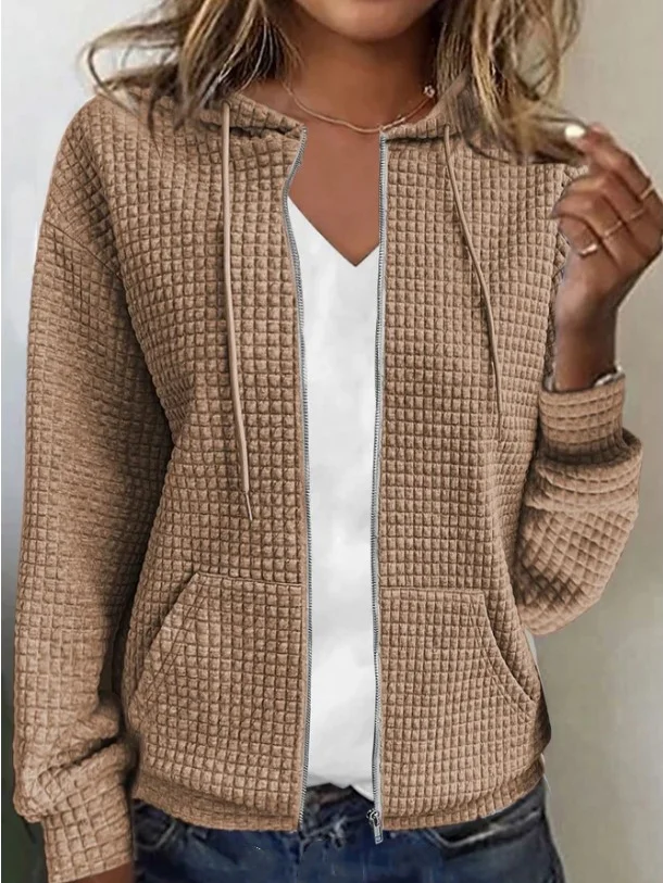 Women's Plain Buttoned Regular Loose Jacket