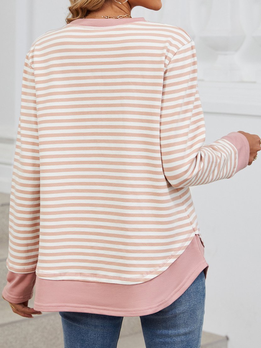 Casual Crew Neck Striped Sweatshirt