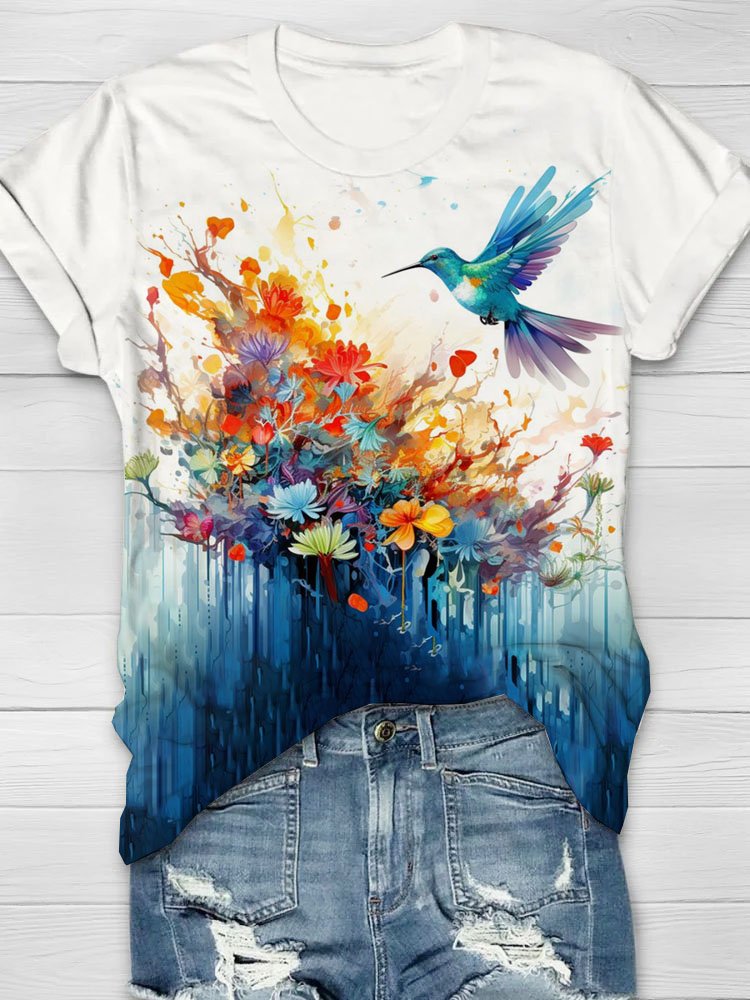 Casual Floral Crew Neck Short Sleeve T-shirt