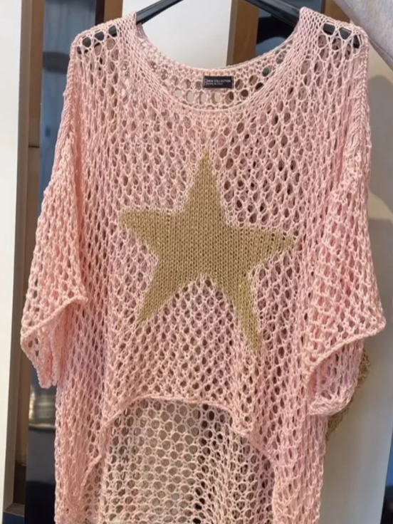 Women Yarn/Wool Yarn Star Three Quarter Sleeve Comfy Casual Sweater