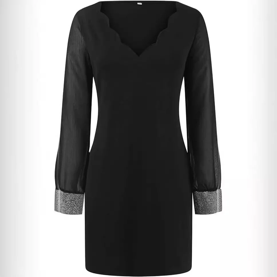 Women Plain V Neck Long Sleeve Comfy Casual Midi Dress