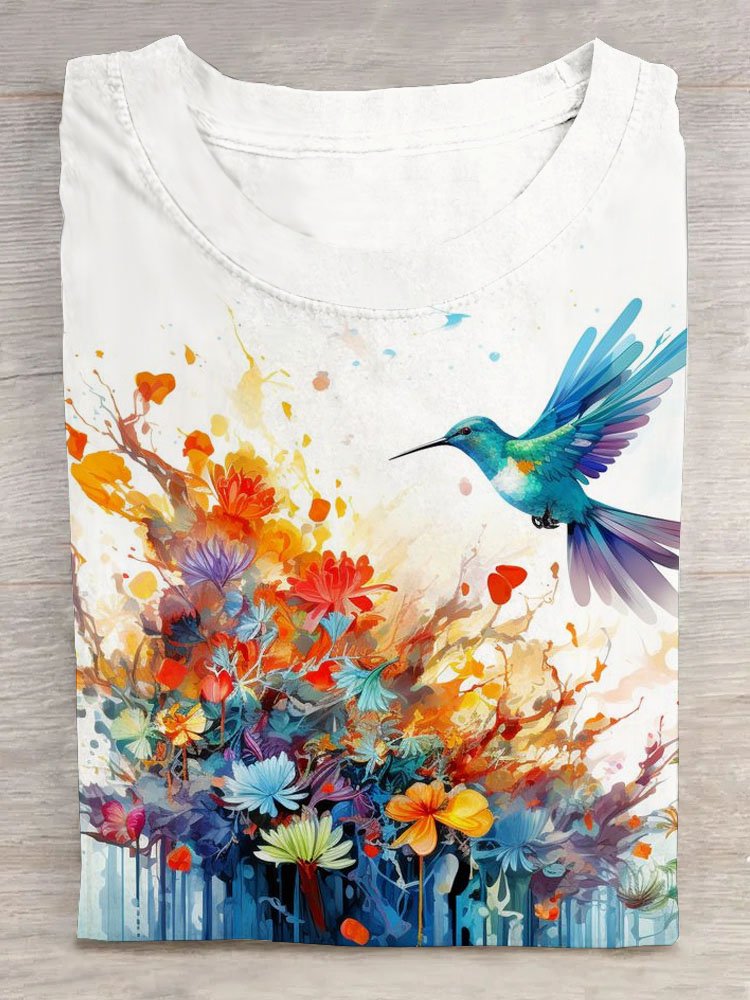 Casual Floral Crew Neck Short Sleeve T-shirt