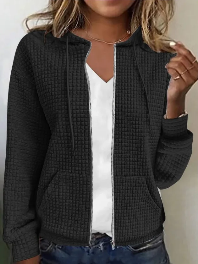 Women's Plain Buttoned Regular Loose Jacket